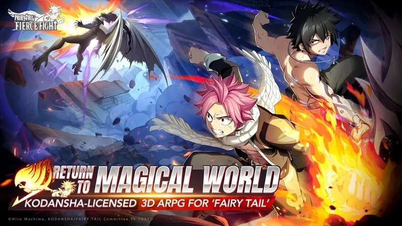 alt: Ảnh chụp màn hình game FAIRY TAIL với hiệu ứng kỹ năng đẹp mắt