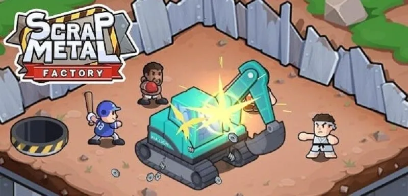 Alt: Giao diện game Scrap Metal Factory với dây chuyền sản xuất và các sản phẩm tái chế.