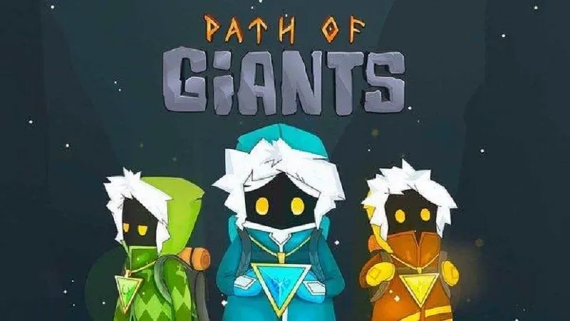 Alt: Hình ảnh ba nhân vật trong game Path of Giants đang đứng trên khối đá, thể hiện phong cách đồ họa độc đáo của trò chơi.