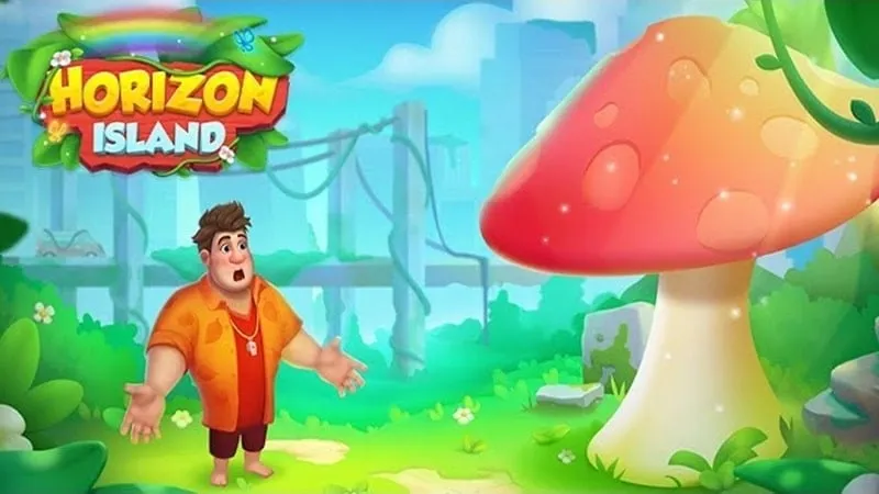 alt: Hình ảnh game Horizon Island với khung cảnh đảo hoang sơ và nhân vật chính