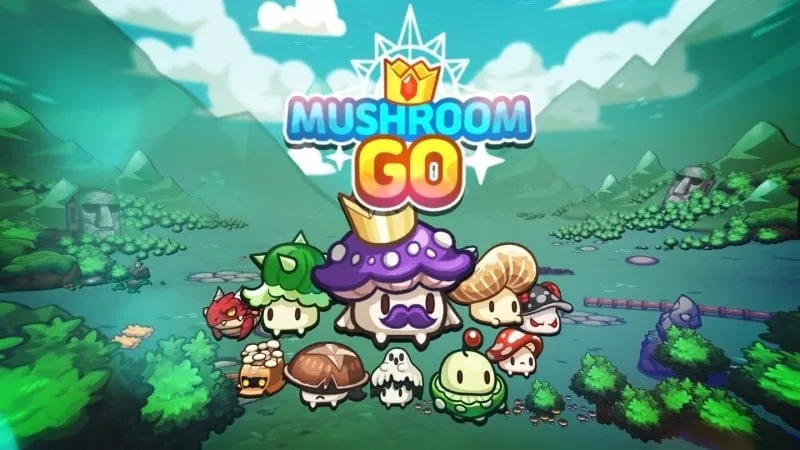 alt: Hình ảnh gameplay Mushroom Go với đội quân nấm chiến đấu