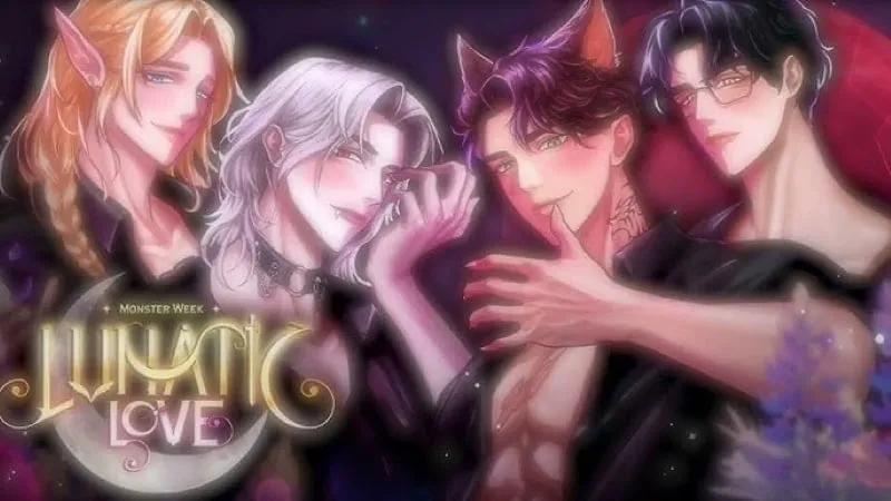 alt: Hình ảnh minh họa game Lunatic Love với nhân vật nữ chính và 4 chàng trai