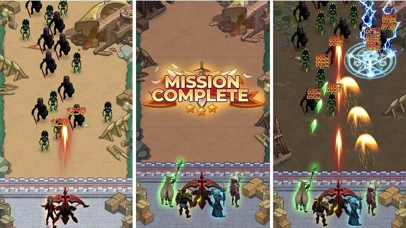 alt text: Ảnh chụp màn hình game Shadow Hero: TD Defense Game với giao diện chiến đấu hấp dẫn, hiển thị các anh hùng và quái vật