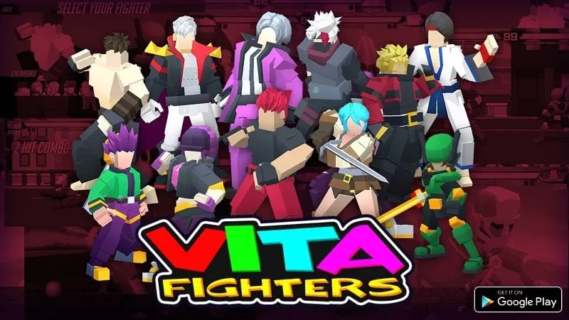 alt text: Ảnh chụp màn hình game Vita Fighters với giao diện chiến đấu hấp dẫn, nhân vật được thiết kế chi tiết.