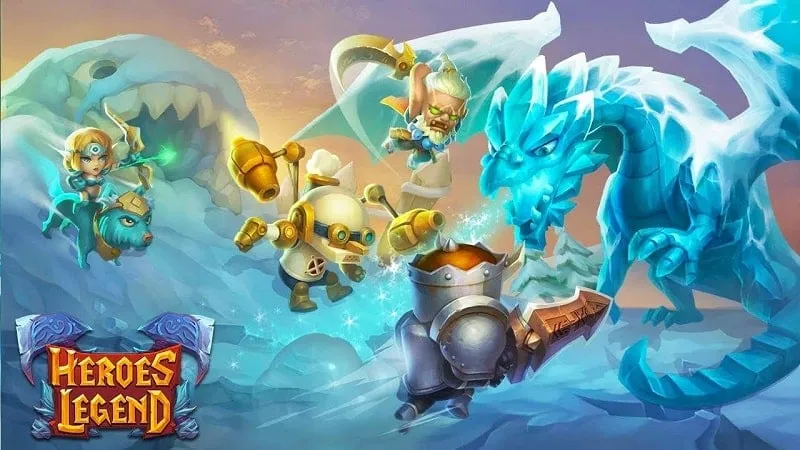 alt text: Banner game Heroes Legend: Idle Battle War với hình ảnh các chiến binh