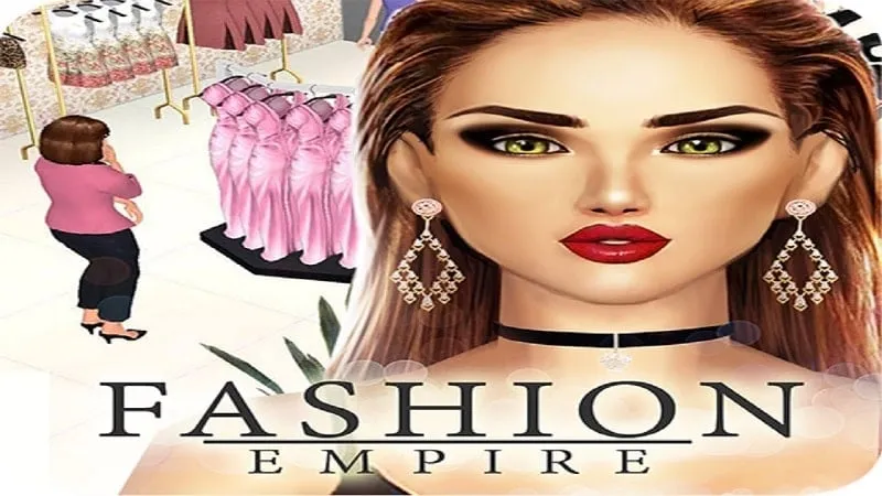 alt text: Giao diện game Fashion Empire với hình ảnh cô gái đang lựa chọn trang phục