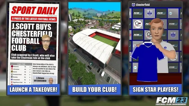 alt text: Giao diện game Football Club Management 2023 hiển thị thông tin chi tiết của một cầu thủ.