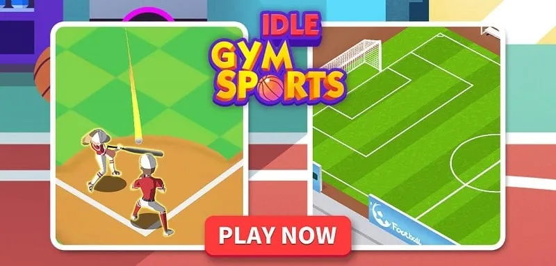 alt text: Giao diện game Idle GYM Sports với hình ảnh các vận động viên đang tập luyện.