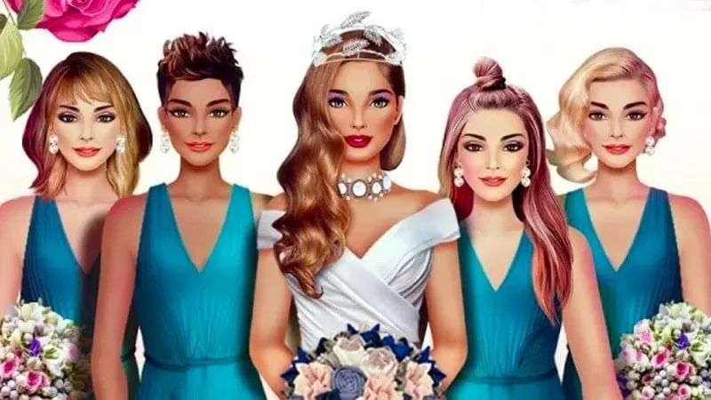 alt text: Hình ảnh cô dâu trong game Super Wedding Dress Up Stylist với bộ váy cưới lộng lẫy