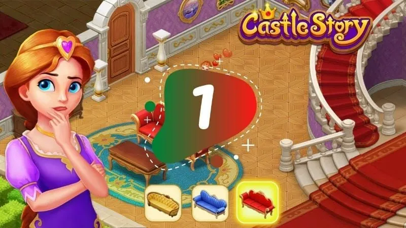 alt text: Hình ảnh công chúa Alice đứng trước lâu đài cổ kính trong game Castle Story