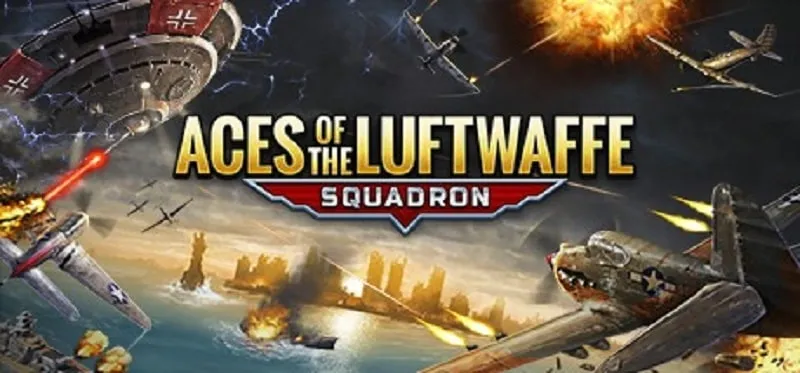 alt text: Hình ảnh game Aces of the Luftwaffe Squadron với máy bay chiến đấu trên bầu trời