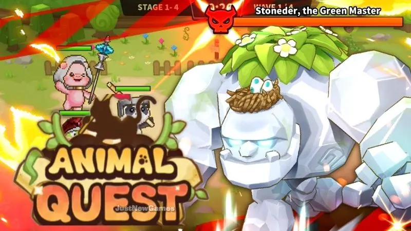 alt text: Hình ảnh game Animal Quest: Idle RPG với giao diện chiến đấu hấp dẫn