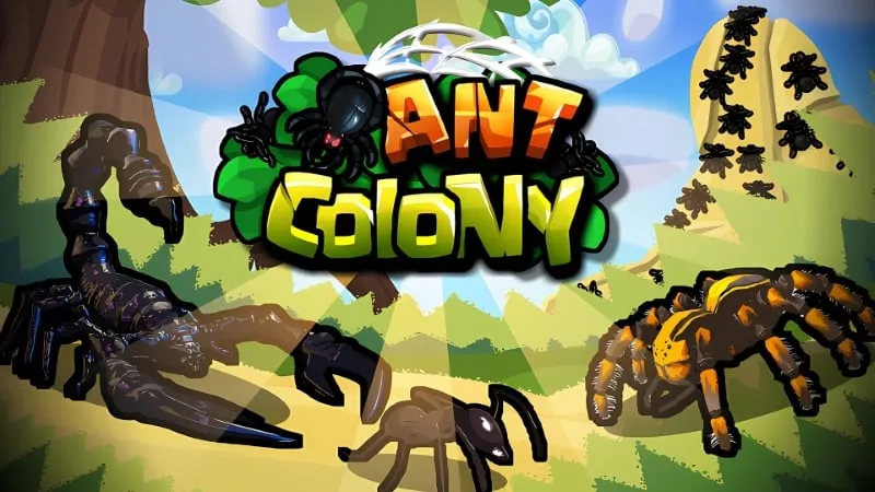 Alt text: Hình ảnh game Ant Colony với đàn kiến đang vận chuyển thức ăn