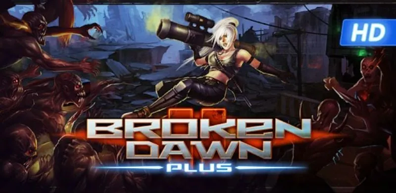 alt text: Hình ảnh game Broken Dawn Plus HD với nhân vật chính đang chiến đấu với quái vật