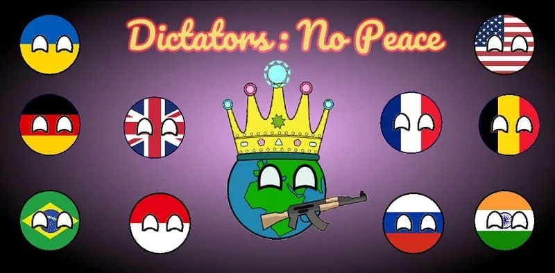alt text: Hình ảnh game Dictators: No Peace hiển thị giao diện chính với bản đồ thế giới.