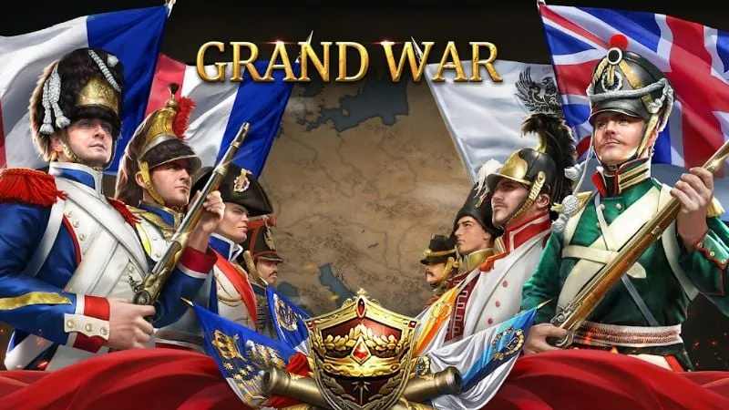 alt text: Hình ảnh game Grand War 2 với quân đội dàn trận trên chiến trường