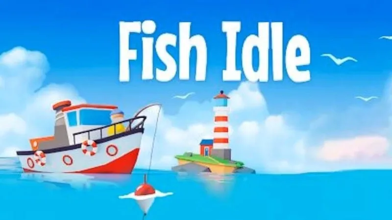 alt text: Hình ảnh game Idle Fish 2: Fishing Tycoon với giao diện bắt mắt và hoạt động câu cá sôi động.