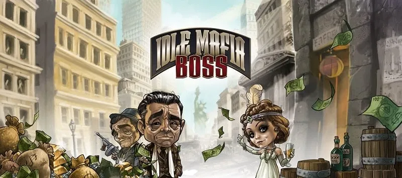 alt text: Hình ảnh game Idle Mafia Boss hiển thị giao diện chính với các hoạt động kinh doanh