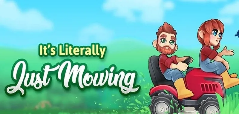 alt text: Hình ảnh game It's Literally Just Mowing với máy cắt cỏ và bướm