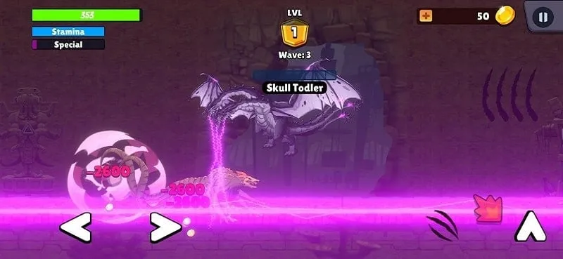 alt text: Hình ảnh game Kaiju Brawl với hiệu ứng kỹ năng đẹp mắt