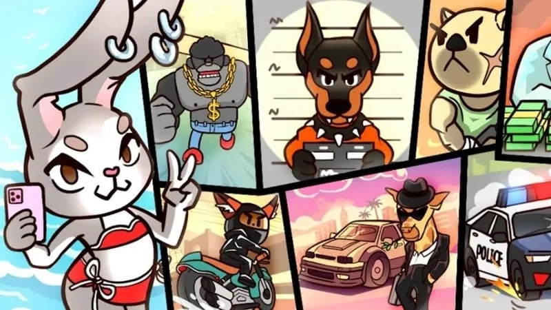 alt text: Hình ảnh game Mafia Business với giao diện chính và nhân vật mèo