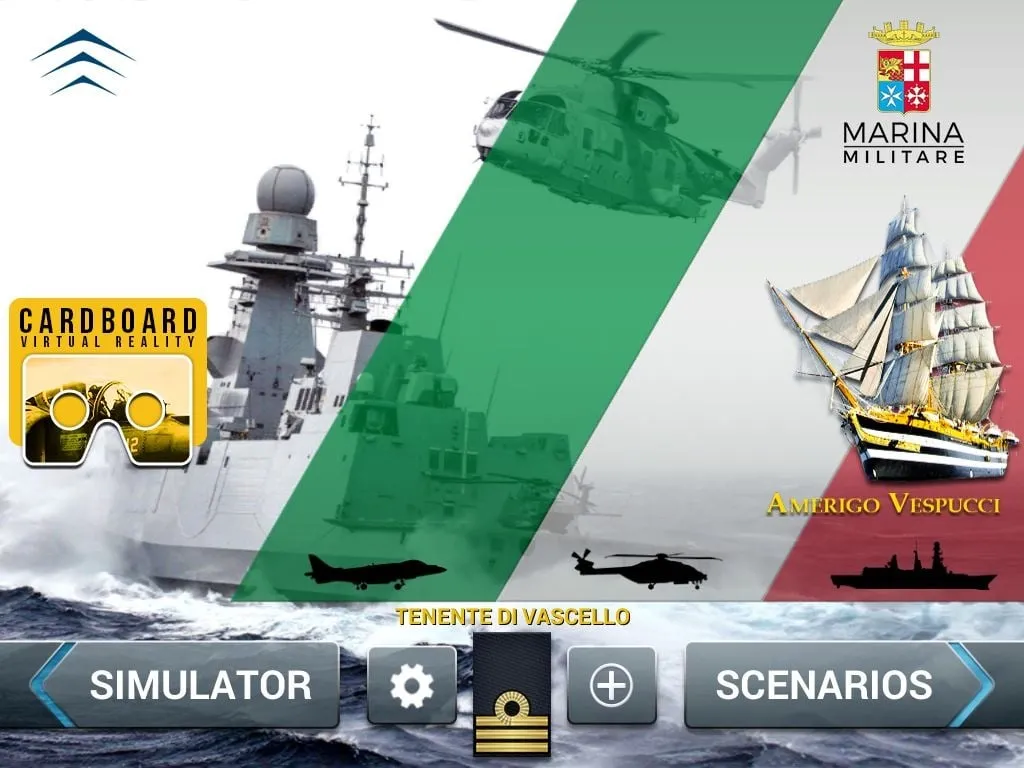 alt text: Hình ảnh game Marina Militare It Navy Sim với tàu sân bay và máy bay chiến đấu