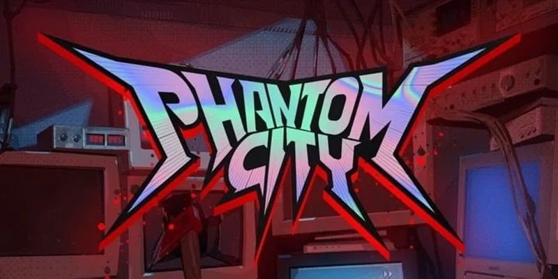 alt text: Hình ảnh game Phantom City với đồ họa đẹp mắt, nhân vật đang chiến đấu với robot trong bối cảnh thành phố tương lai u ám.