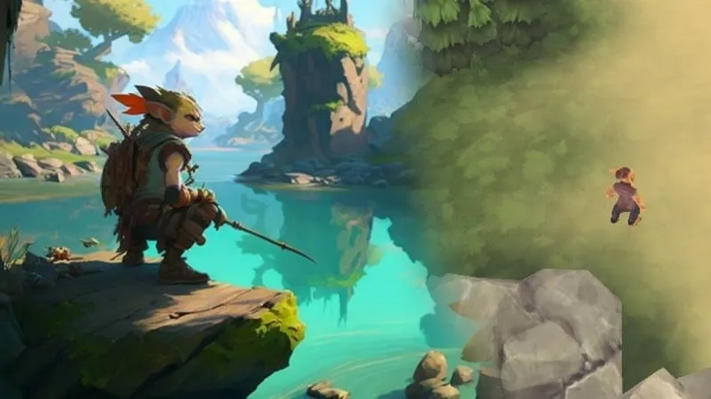 alt text: Hình ảnh game Portal Ranger với nhân vật chính đang chiến đấu với quái vật