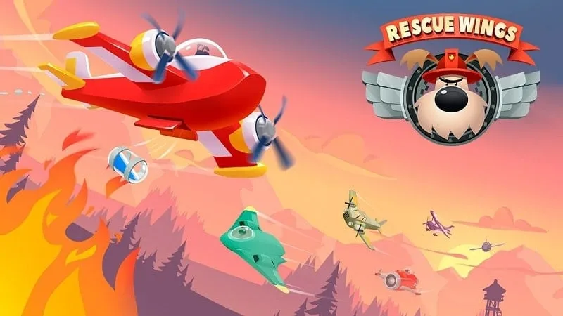 alt text: Hình ảnh game Rescue Wings! với máy bay đang bay trên nền trời khói lửa