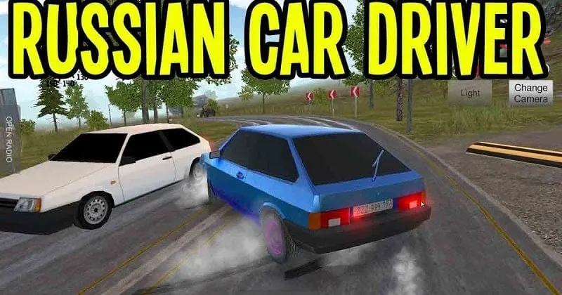 alt text: Hình ảnh game Russian Driver với chiếc xe đang di chuyển trên đường