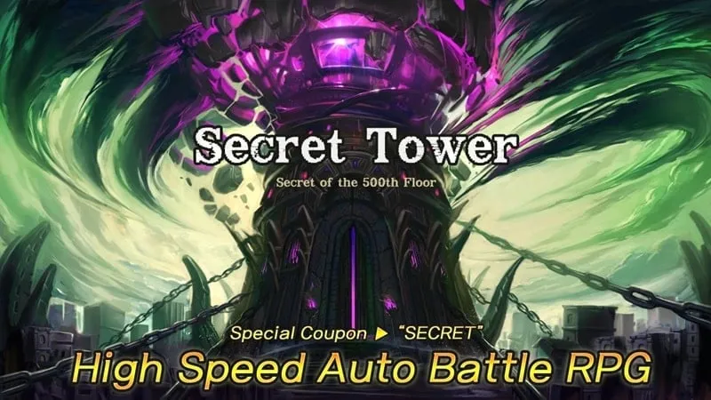 alt text: Hình ảnh game Secret Tower 500F với giao diện chiến đấu hấp dẫn