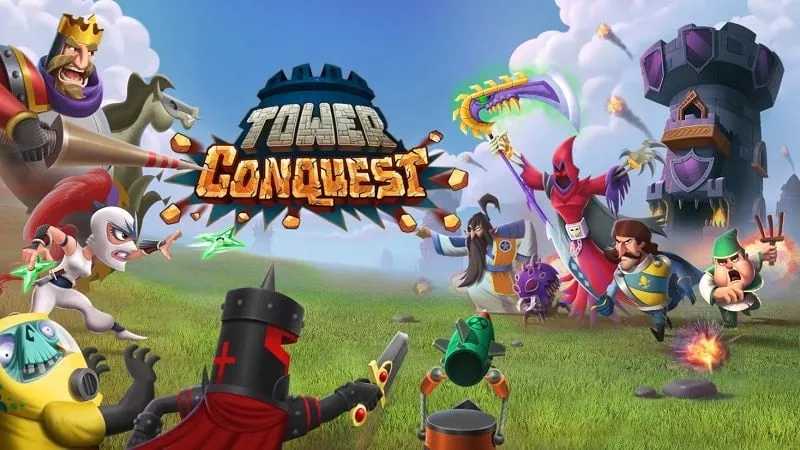 alt text: Hình ảnh game Tower Conquest với giao diện chiến đấu hấp dẫn