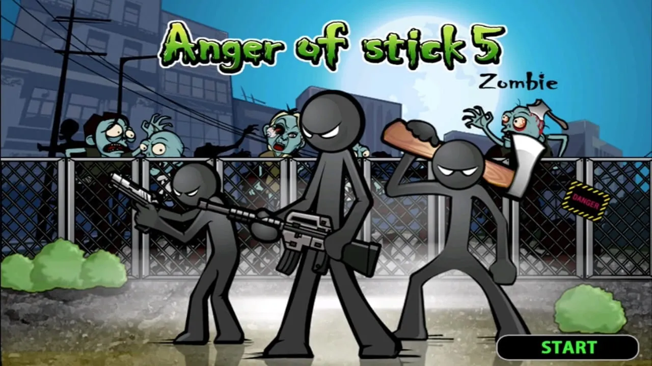 alt text: Hình ảnh gameplay Anger of Stick 5 với nhân vật stickman chiến đấu