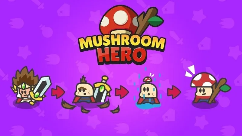 alt text: Hình ảnh gameplay của Idle Mushroom Hero với nhân vật chính là một chiến binh nấm