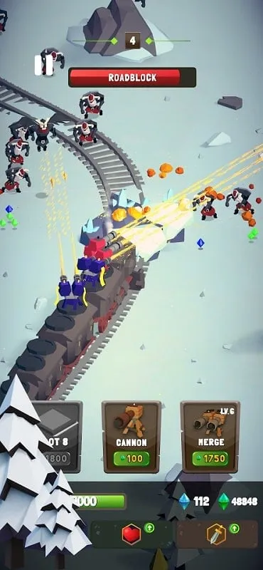 Alt text: Hình ảnh gameplay của Train Defense: Merge N Fight trên điện thoại Android.