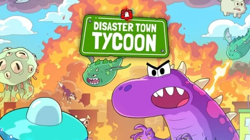 alt text: Hình ảnh gameplay Disaster Town Tycoon với giao diện quản lý thành phố và các công trình