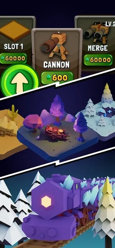 Alt text: Hình ảnh gameplay Train Defense: Merge N Fight, cho thấy đoàn tàu đang chiến đấu với quái vật.