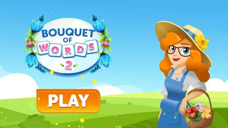 alt text: Hình ảnh giao diện game Bouquet of Words với các ô chữ và hình ảnh minh họa đẹp mắt
