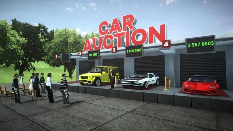 alt text: Hình ảnh giao diện game Car For Trade với một chiếc xe hơi sang trọng.