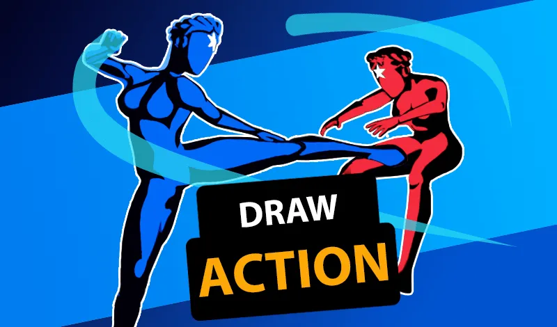 alt text: Hình ảnh giao diện game Draw Action với nhân vật đang chiến đấu