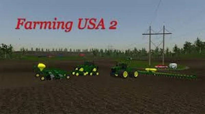 alt text: Hình ảnh giao diện game Farming USA 2 với máy kéo đang hoạt động trên cánh đồng