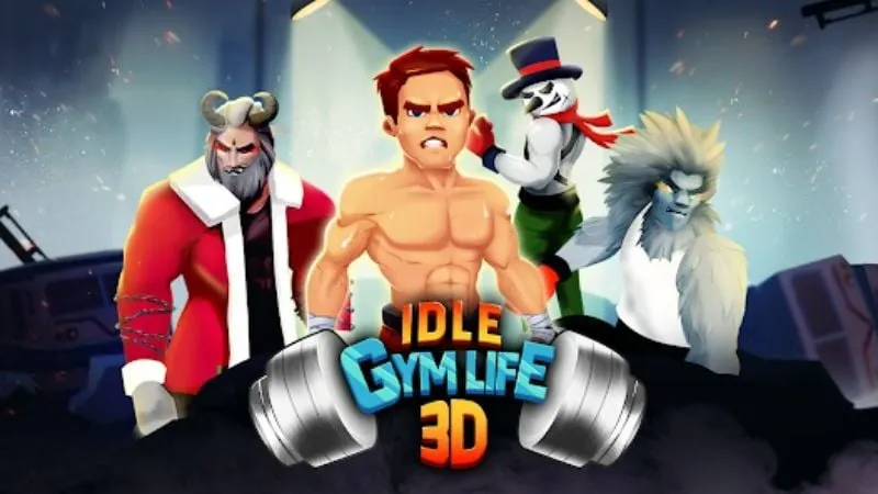Alt text: Hình ảnh giao diện game Idle Gym Life với nhân vật chính đang tập luyện trong phòng gym hiện đại.