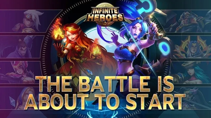 alt text: Hình ảnh giao diện game Infinite Heroes với các anh hùng