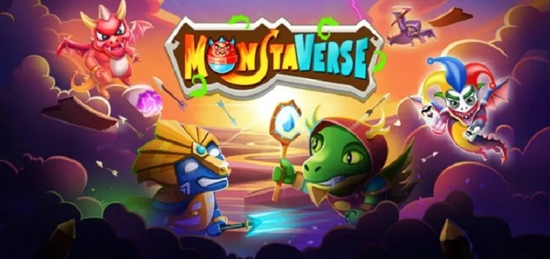 alt text: Hình ảnh giao diện game MonstaVerse với hình ảnh rồng và quái vật