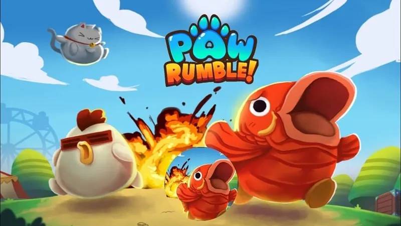 alt text: Hình ảnh giao diện game Paw Rumble với các nhân vật hoạt hình đầy màu sắc