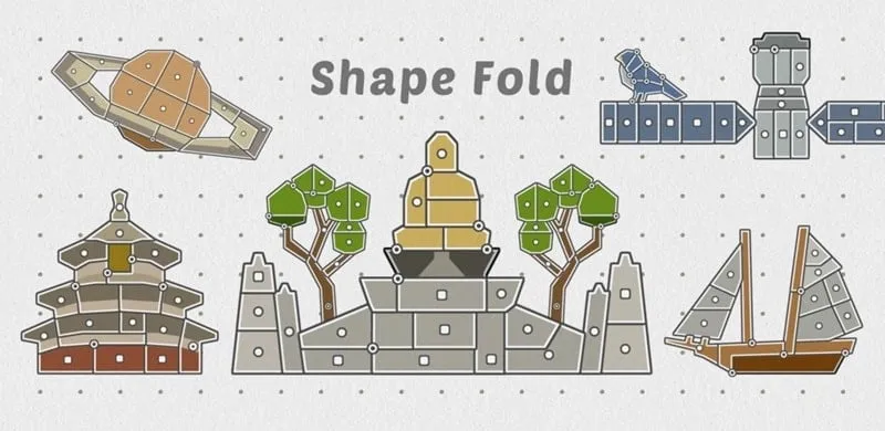 alt text: Hình ảnh giao diện game Shape Fold Nature với các mảnh ghép hình dạng lá cây