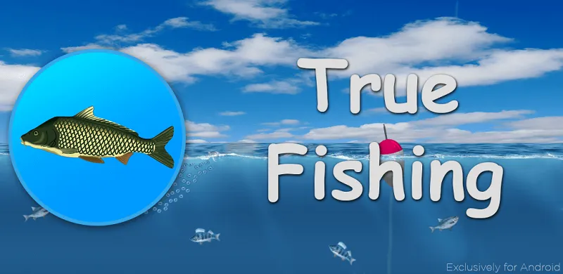 alt text: Hình ảnh giao diện game True Fishing với cần câu và khung cảnh thiên nhiên