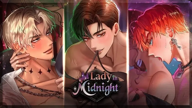 alt text: Hình ảnh minh họa game Lady in Midnight với nhân vật nữ chính và ba chàng trai