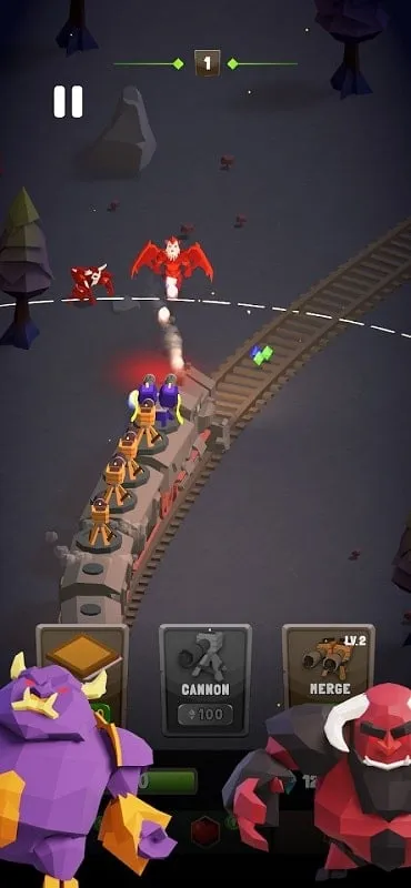 Alt text: Hình ảnh minh họa tính năng mod vô hạn tiền trong Train Defense: Merge N Fight.