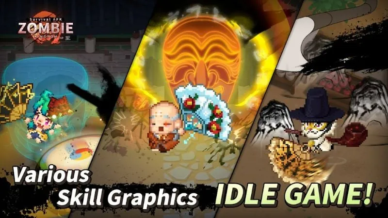 alt text: Nhân vật trong game ZOMBIE Kingdom: Survival AFK tung chiêu thức với hiệu ứng đẹp mắt.